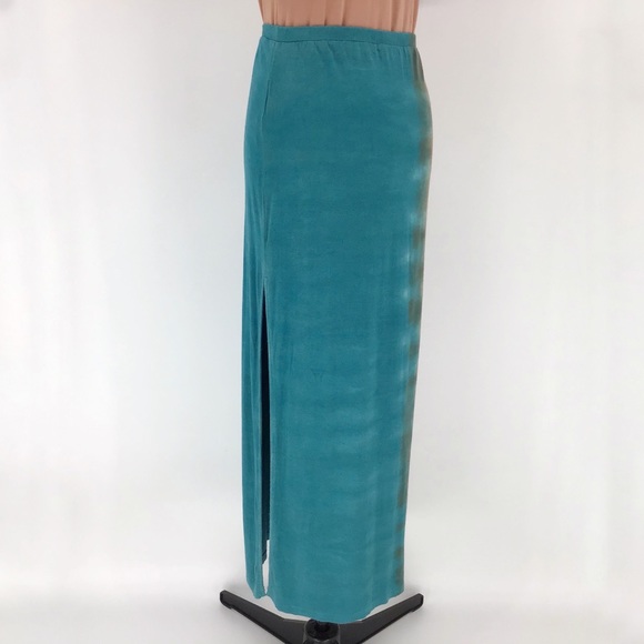 Laila Jayde Teal & Brown Slitted Maxi Skirt, Small - Picture 7 of 16